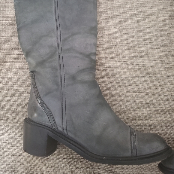 Chloe Steel Gray Mid Calf Leather Riding Boots - Picture 7 of 13